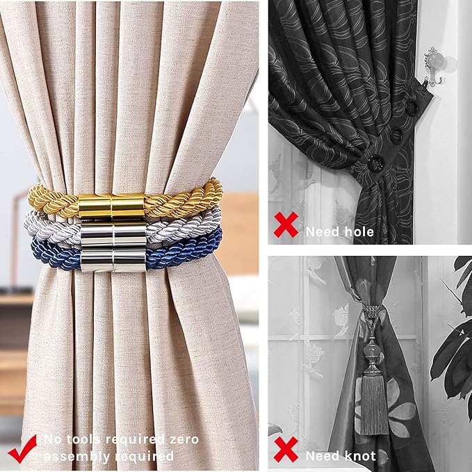 NICEEC 6 Pack Strong Magnetic Curtain Tiebacks Modern Simple Style Drape Tie - Image 2
