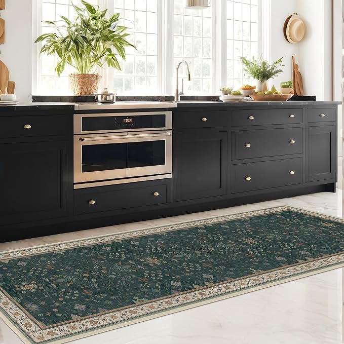 Dark Green Washable Kitchen Runner Rug, Stain Resistant Rugs - Image 6