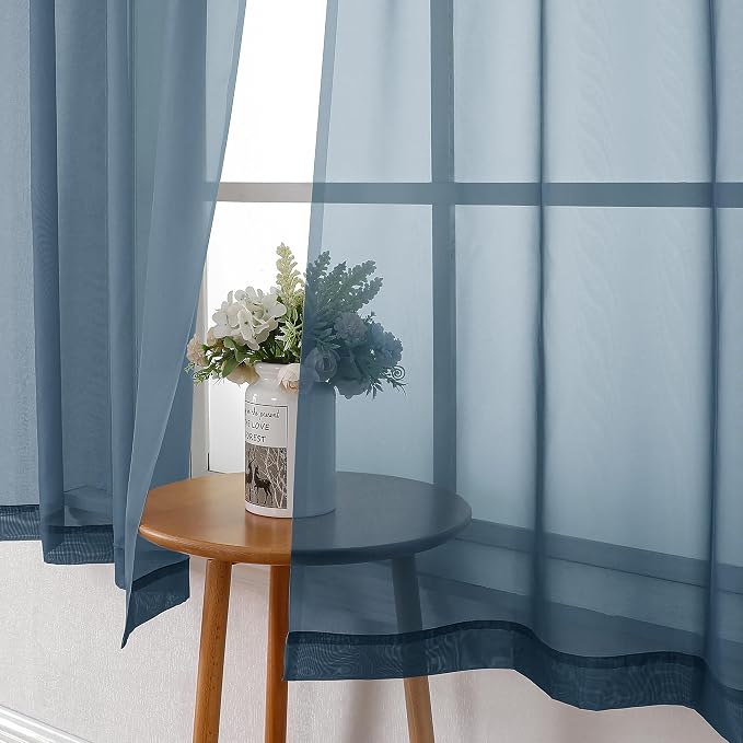 Lecloud Dusty Blue Sheer Curtains 54 Inch Length 2 Panels, Light Filtering - Image 3