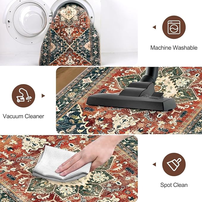 Yamaziot Washable Runner Rug, 3x8 Non-Slip Boho Vintage Hallway Rug - Image 4