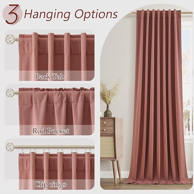 Dusty Rose 100% Blackout Linen Curtains 102 Inch Length 2 Panels Set - Image 6
