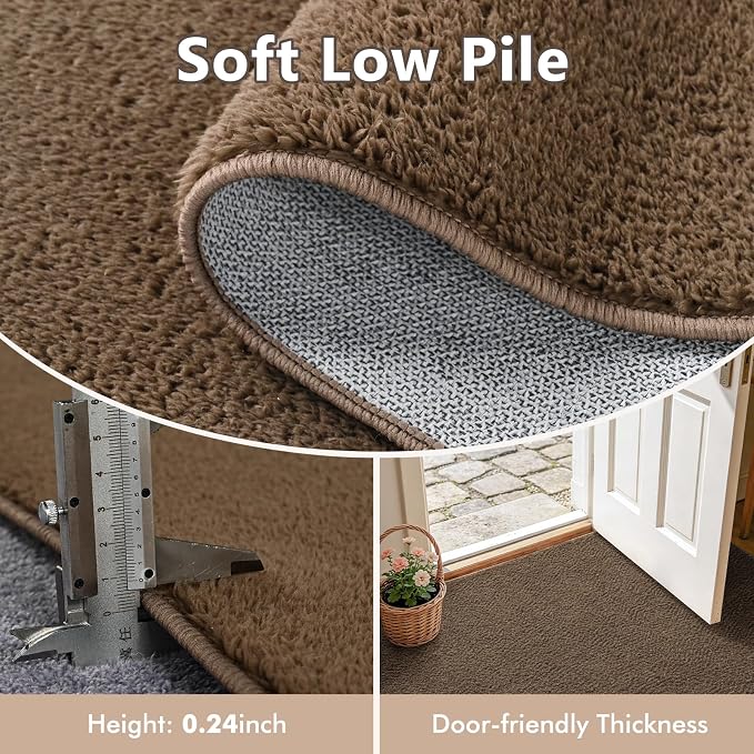 2x8 Beige Brown Solid Runner Rug Washable Non-Slip - Image 4