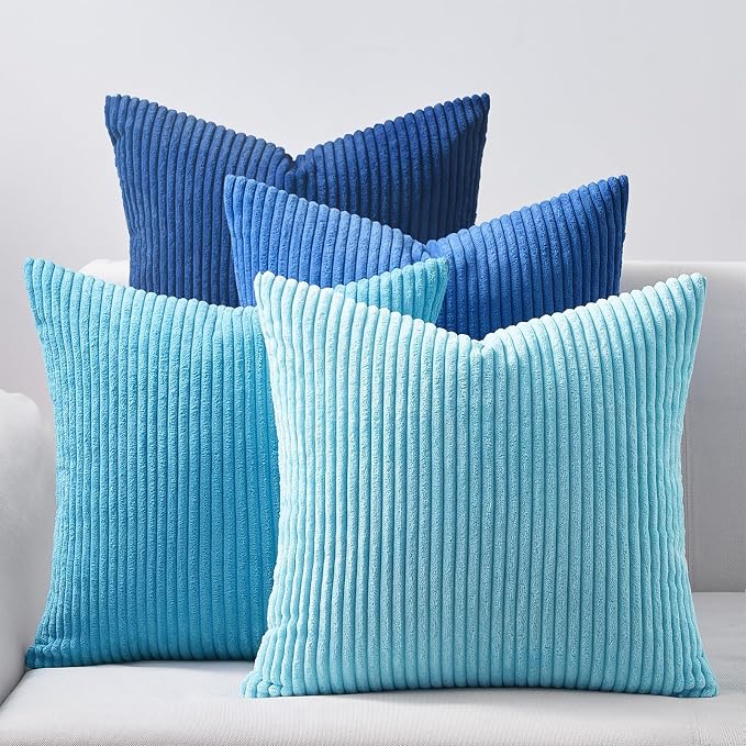 Topfinel Decorative Throw Pillow Covers Aque Teal Blue Series, Summer Corduroy by Topfinel