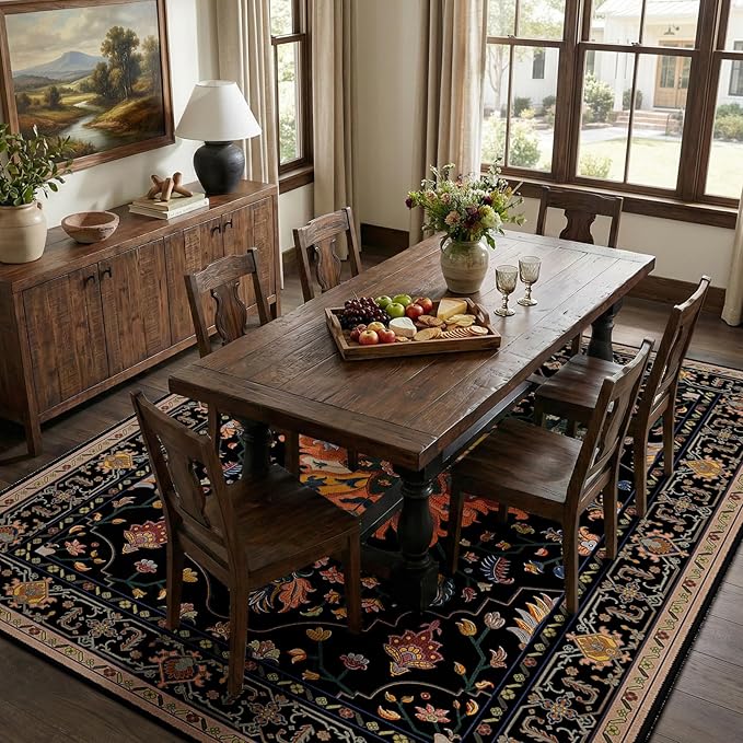 Area Rugs 6'x8' Washable Non-Slip, Floral Vintage Distress Print Pattern - Image 3