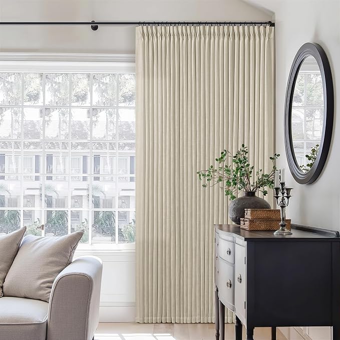 Beige Pinch Pleated Linen Curtains 105 Inches Long 2 Panels | Memory Training - Image 9