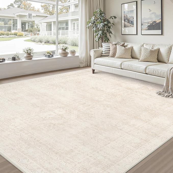 8x10 Area Rugs for Living Room: Vintage Boho Neutral Washable Rug Indoor Soft - Image 9