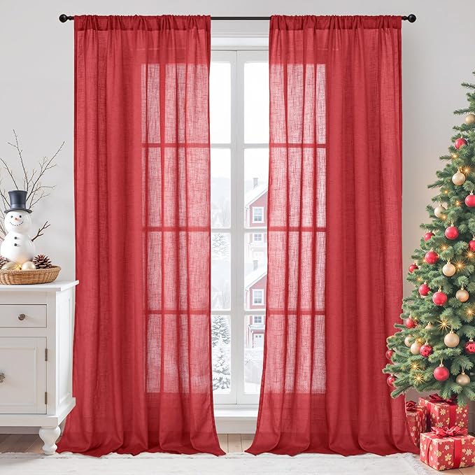 BGment Red Linen Curtains 90 Inch Length by BGment