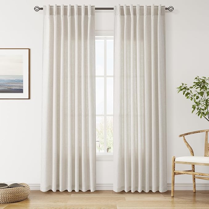 Nanspring Pearl White Linen Curtains 84 Inches Long by Nanspring