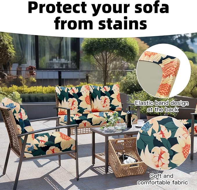 8Pcs Outdoor Cushion Covers, Patio Cushion Covers, Stretch Elastic Slipcovers - Image 4