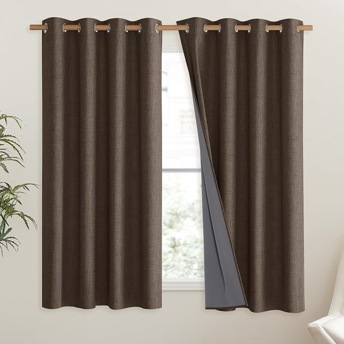 NICETOWN Coffee Vintage Linen 100% Blackout Curtains - Image 2