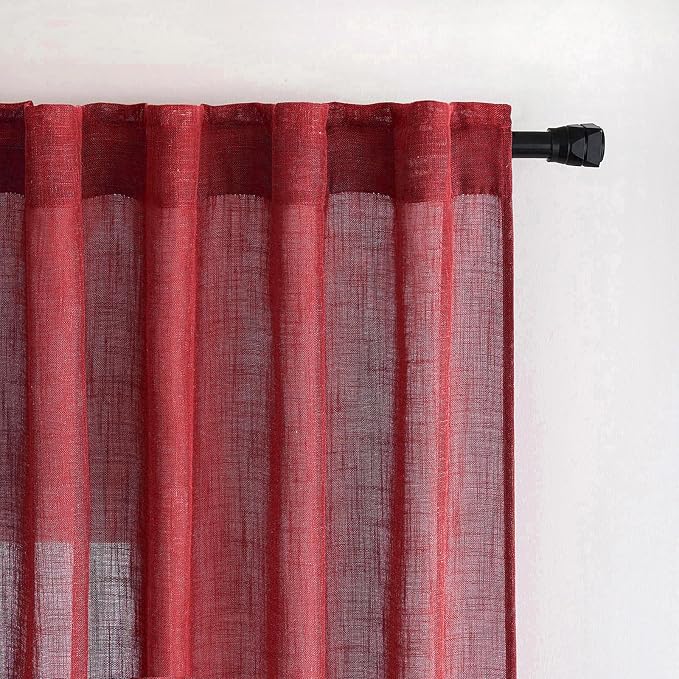 MIULEE Burgundy Red Kitchen Curtains 24 Inch Length 2 Panels, Soft Thick Linen - Image 2