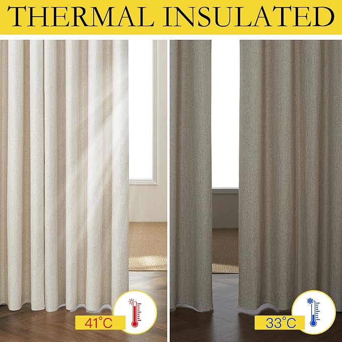 NICETOWN Full Blackout Natural Linen Curtains 102" Length - Image 5