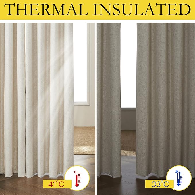 NICETOWN Natural Kitchen 100% Blackout Narrow Curtains 48 inches Long 2 Panels - Image 4