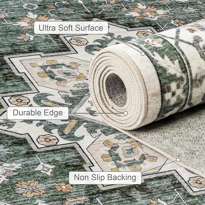 Area Rugs 9x12 Living Room Rug: Washable Rug Soft Vintage Boho Medallion Carpet - Image 7