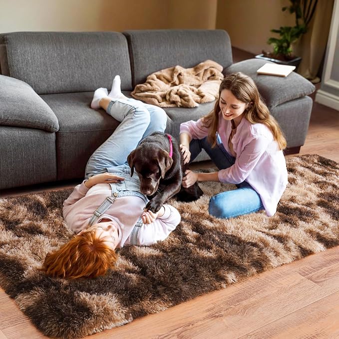 Pionblank Fluffy Runner Rugs for Bedroom 2x6, Modern Shaggy Brown Area Rug for - Image 4