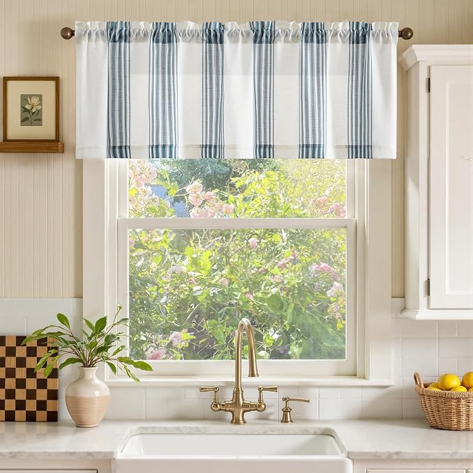 jinchan Striped Linen Valance Curtain 16 Inch Vertical Striped Valance - Image 2