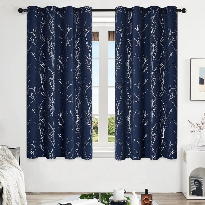 Deconovo Blackout Curtains, Thermal Insulated Soundproof Drapes, Branch Silver - Image 2