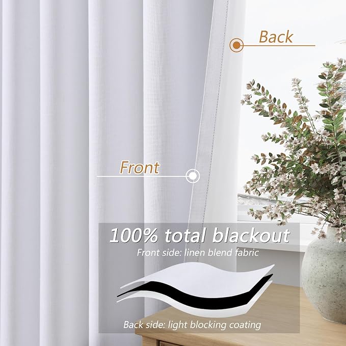 Guken White 100% Blackout Linen Curtains 70 Inch Wide by 96 Inch - Image 4