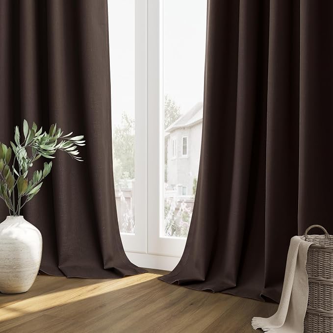 Guken Brown 100% Blackout Curtains 63 Inch Length 2 Panels Set - Image 8