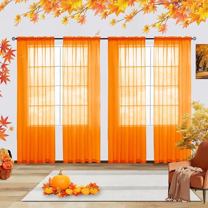 youleyar Solid Sheer Rod Pocket Curtain Voile Draperies 4 Panels White Beige by Youleyar