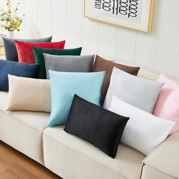 LANE LINEN Synthetic Down Filled Velvet Throw Pillow Inserts Pack of 2 White - Image 8