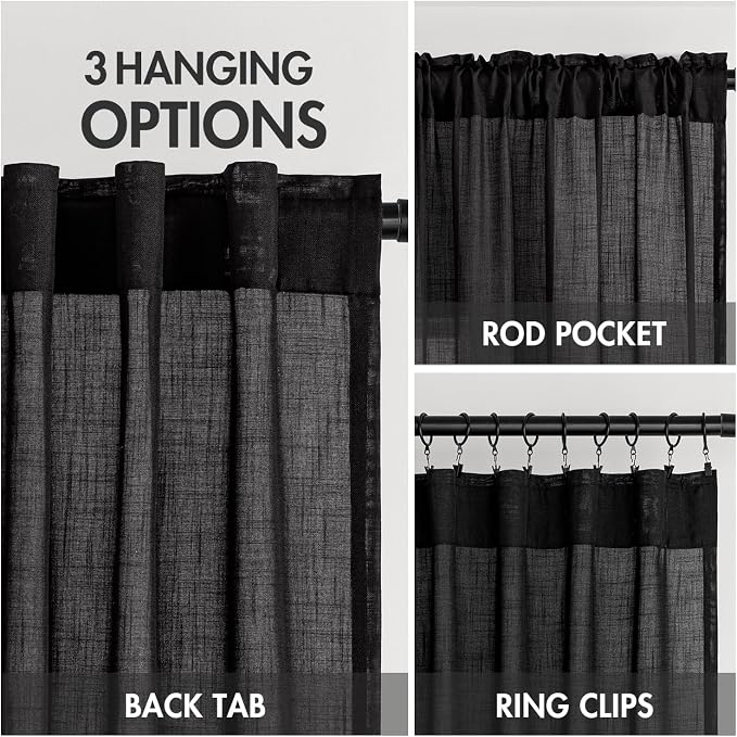 MIULEE Black Linen Curtains 96 Inch Length 2 Panels - Image 3
