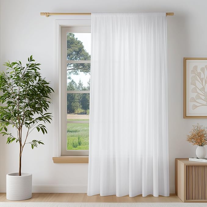 FMFUNCTEX Sheer Non-See-Through White Curtains - Image 2