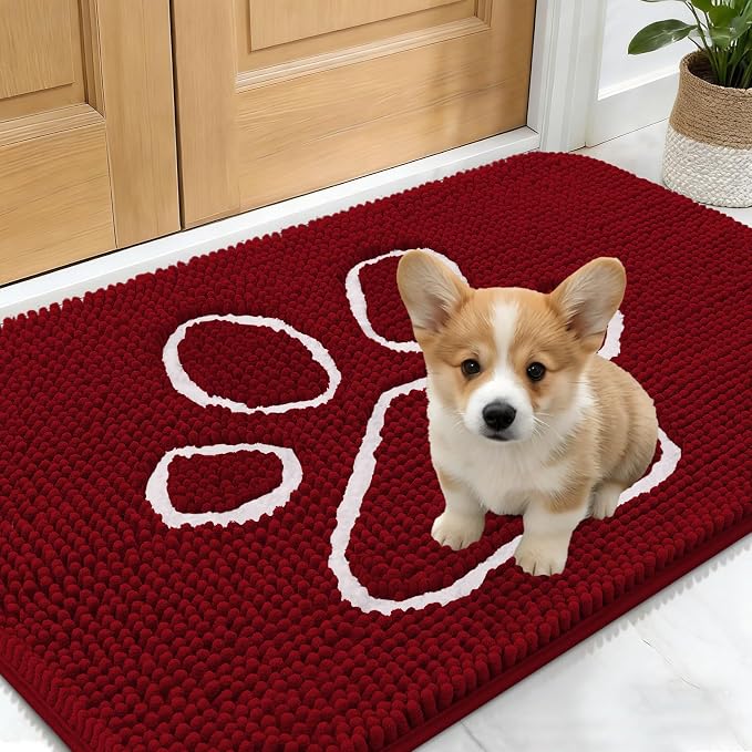 OLANLY Dog Door Mat for Muddy Paws 24x16, Paw Print Design, Absorbs Moisture by OLANLY