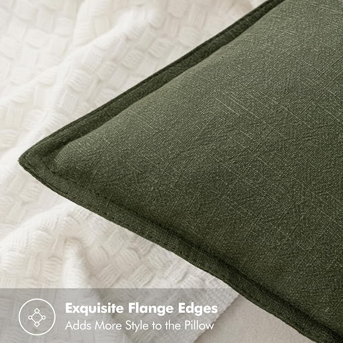 MIULEE Decorative Linen Euro Sham Pillow Covers 26x26 Dark Olive Green | Boho - Image 2