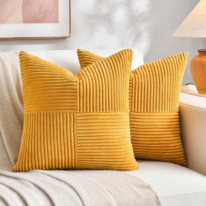 Fancy Homi 2 Packs Gold Yellow Big Decorative Throw Pillow Covers 24x24 Inch by Fancy+Homi