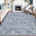 SERISSA Boho 8x10 Area Rugs Blue Grey, Washable Vintage Floral Large Living by SERISSAHomeDecorCollection