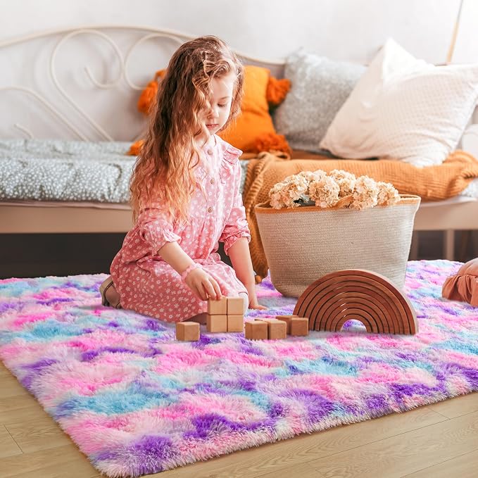 Tepook Soft Rainbow Rug for Girls Room 6x9 Feet, Cute Fluffy Girls Bedroom Area - Image 5