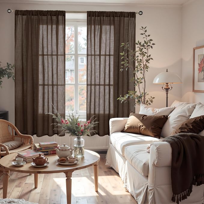 BGment Brown Linen Curtains 72 Inches Long - Image 2
