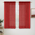 MIULEE Red Linen Short Curtains 63 Inch Length 2 Panels by MIULEE