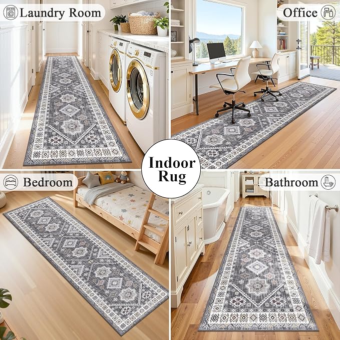 HEBE Washable Kitchen Rugs Runner 2'x 8', Non Slip Hallway Runner Rug, Low Pile - Image 7