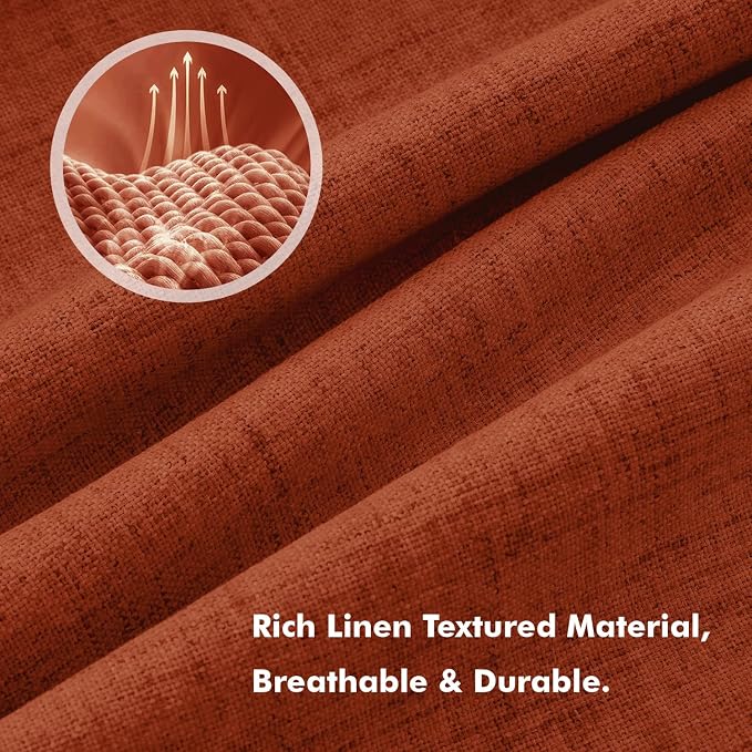 MIULEE Fall 100% Blackout Linen Curtains 42 x 90 Inch Burnt Orange 2 Panels | - Image 3