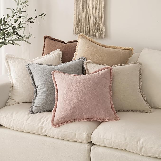 MIULEE Valentines Decorative Throw Pillow Covers Neutral Linen Fringe Throw - Image 6