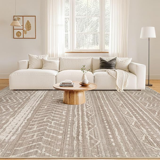 Nakagishi 10x12 Area Rug Living Room: Washable Boho Large Neutral Modern Soft - Image 4