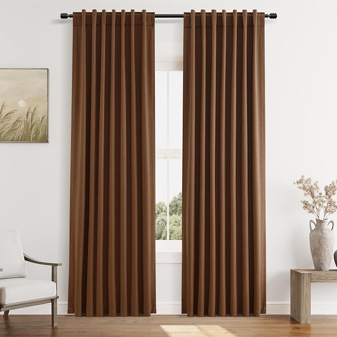 Guken 100% Blackout Linen Curtains 80 Inch Length 2 Panels Set by Guken