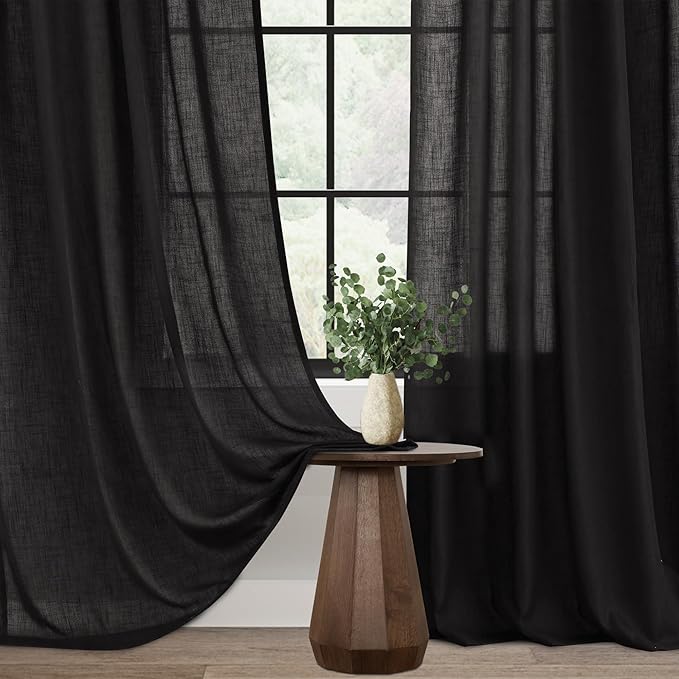 Black Linen Curtains 102 inches Long - Image 3