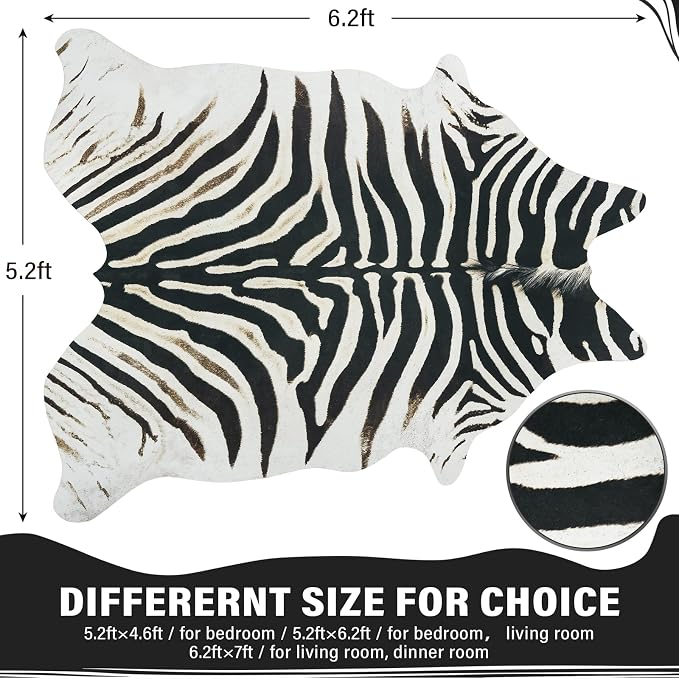 AROGAN Western Faux Fur Zebra Rug, 5.2x6.3 Feet Premium Animal Skin Print Rug - Image 2