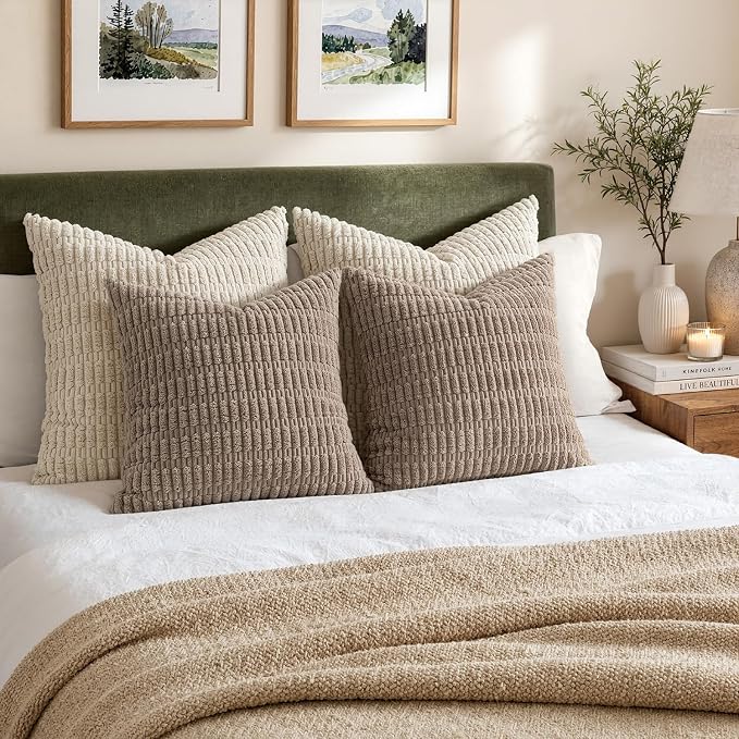 MIULEE Euro Sham Decorative Throw Pillow Covers 26x26 Light Brown Pack of 2 | - Image 2
