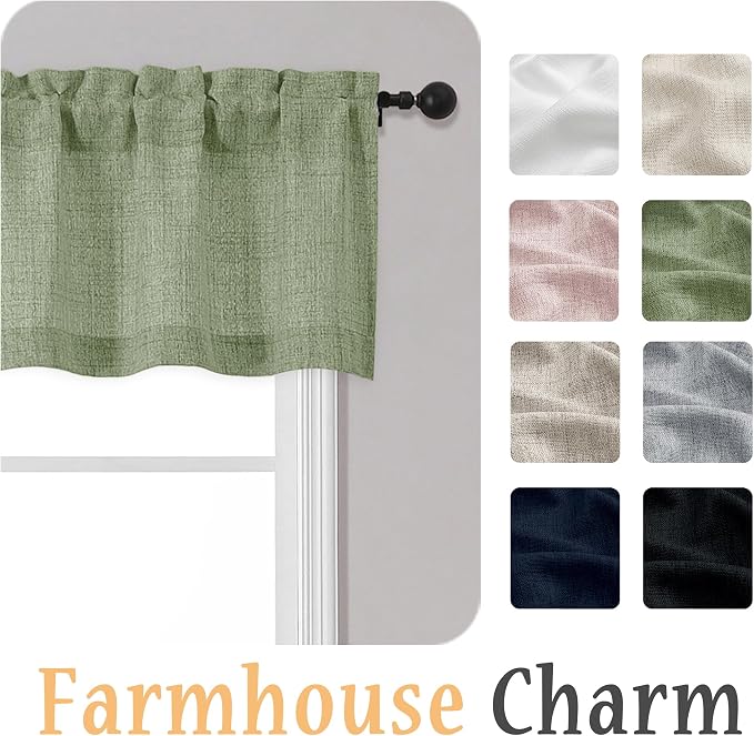 OWENIE Sage Green Valances for Windows 1 Pcs 18 Inch Length, Light Filtering - Image 8