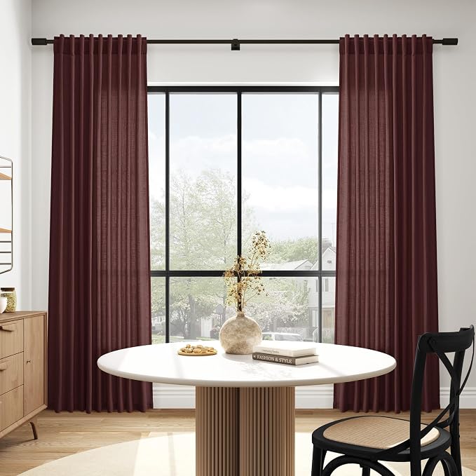 Nanspring Reddish Brown Linen Blend Light Filtering Back Tab Curtains 102 - Image 6