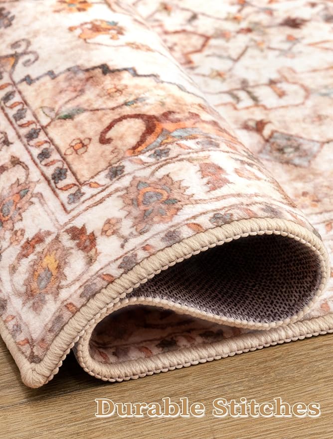 SERISSA Boho Washable Runner Rug, 2x5 Non-Slip Vintage Peach Cream Hallway - Image 5