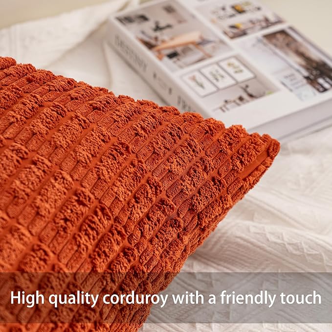 Corduroy Decorative Throw Pillow Covers 14x36 Inch Soft Striped Pillow Covers - Image 2