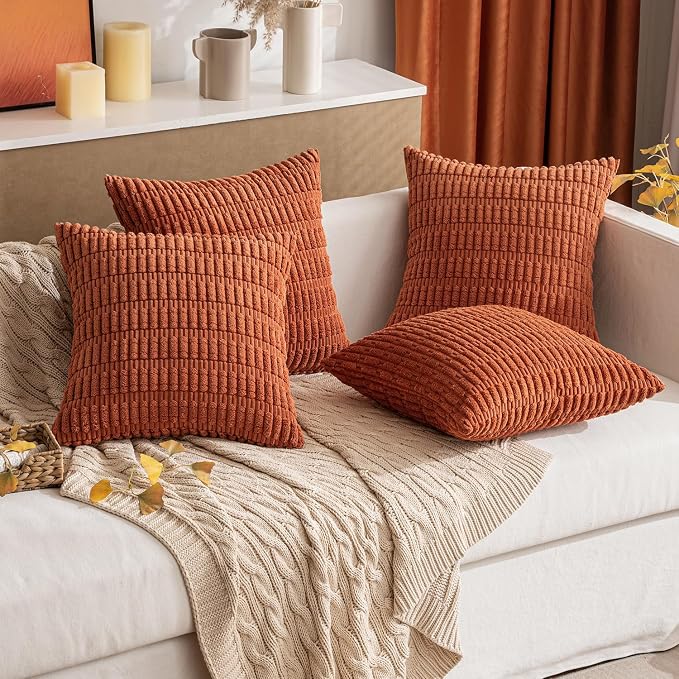 MIULEE Pack of 2 Rust Corduroy Decorative Pillow Covers 20x20 Inch Soft Boho - Image 7