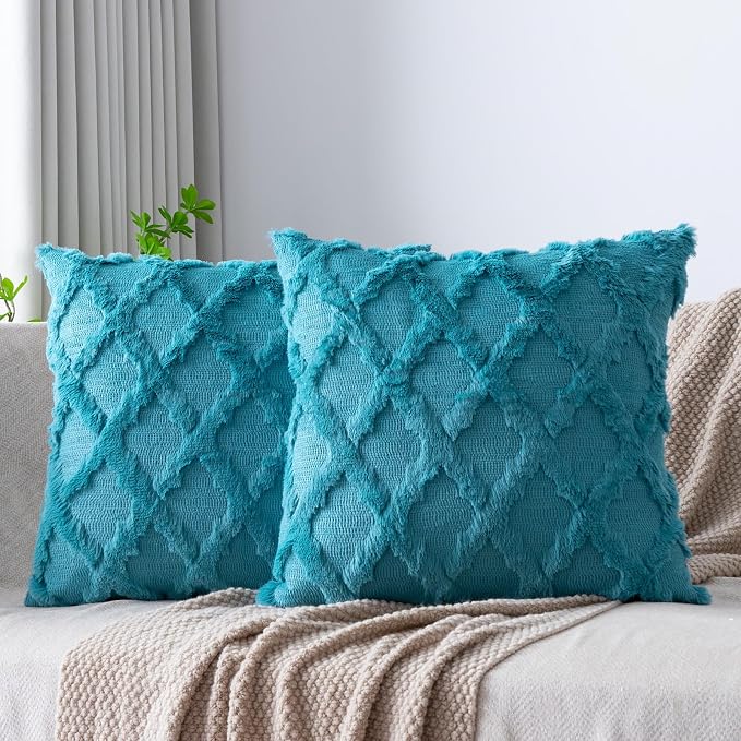 Set of 2 Soft Moroccan Throw Pillow Covers 18x18 Inch Plush Boho Decorative by Cozoomy