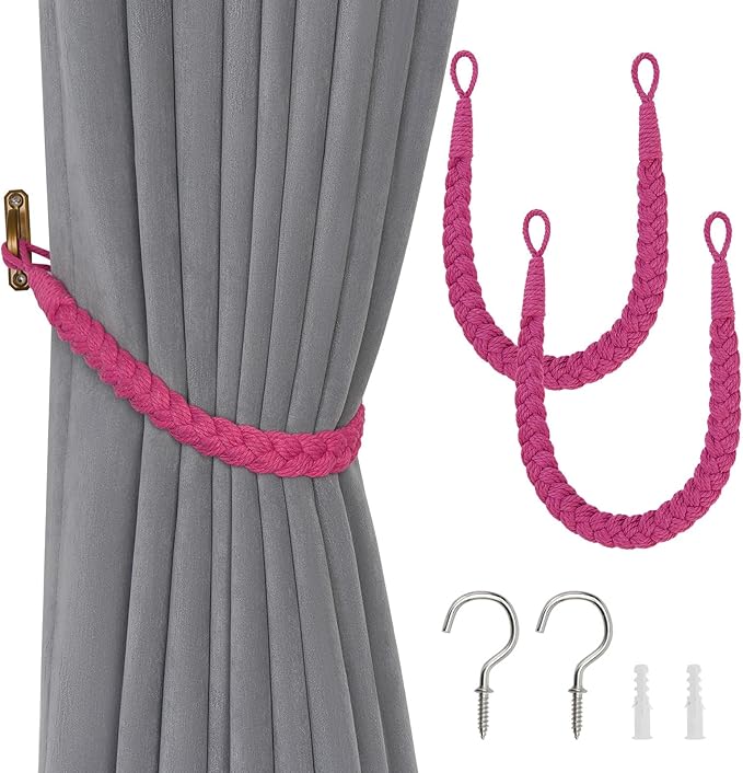 NICEEC 2 Pack Natural Cotton Rope Curtain Tiebacks Elegant Boho Style by NICEEC