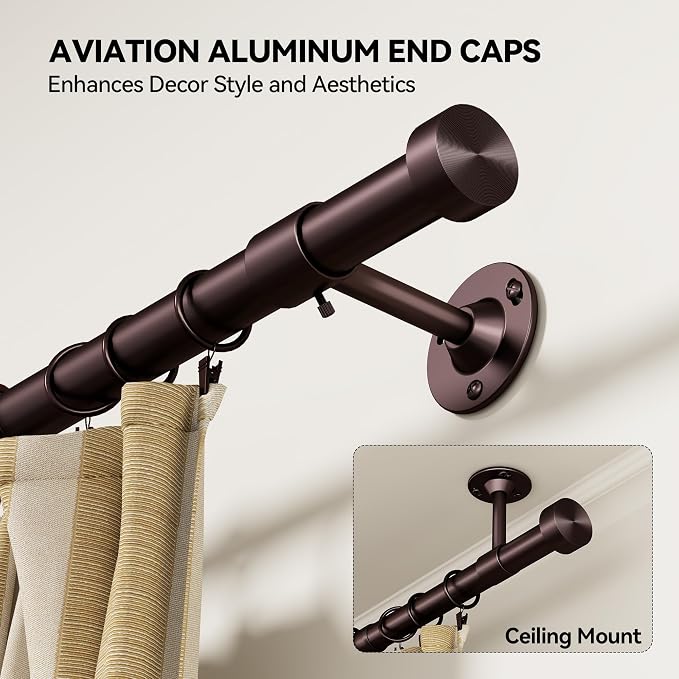 YaFex 2 Pack Heavy Duty Curtain Rods 32-90 Inch, 1 Inch Bronze Adjustable - Image 4